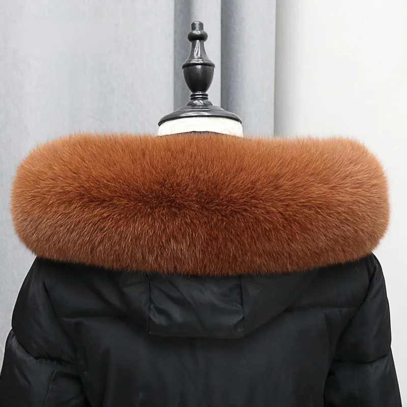 Real Fox Fur Collar Winter Women Natural Fur Hood Trims Decor Furry Fur Scarf for Coat Jeckets Black Scarves Luxury Shawls 3