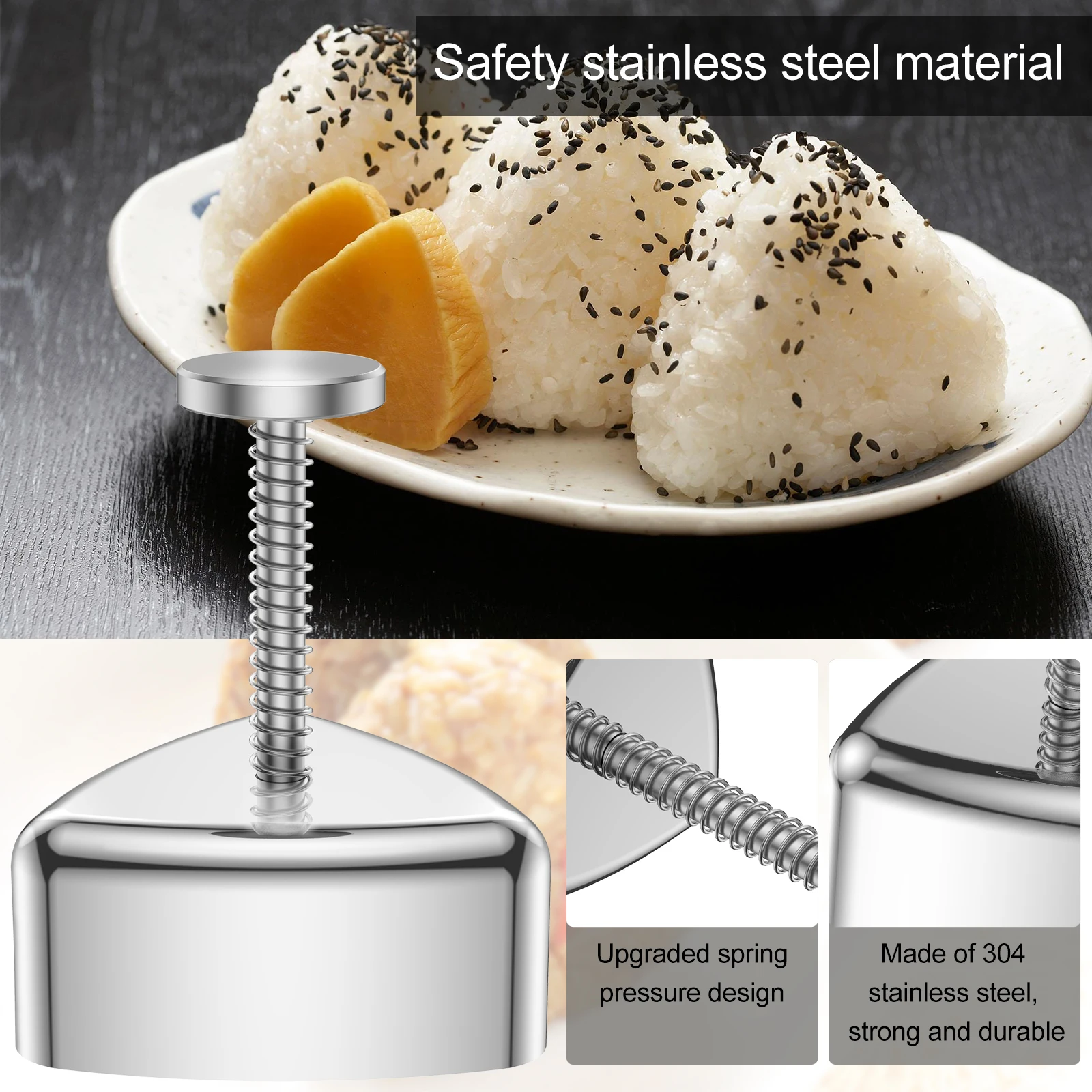 Onigiri Mold 304 Stainless Steel Rice Ball Mold Non-Stick Triangle Sushi DIY Tool Portable Triangle Spam Musubi Rice Sushi Mold Onigiri Mold Sushi Maker Rice Ball Mold Sushi Tools