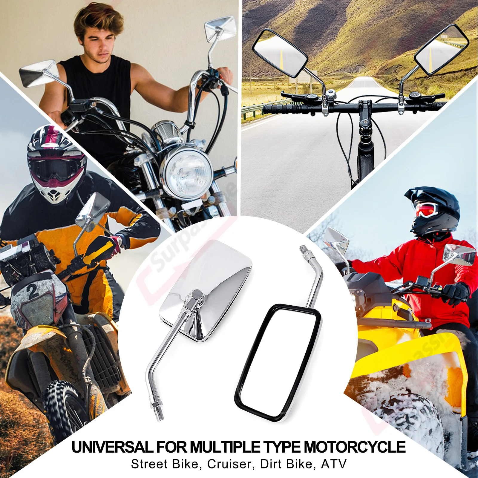 1Pair Motorcycle Rear View Mirrors Universal Adjustable Chrome Handlebar Mirror ATV E-bike Scooter Motorcycle Mirror Accessories Motorcycle Mirror Motorcycle Mirrors
