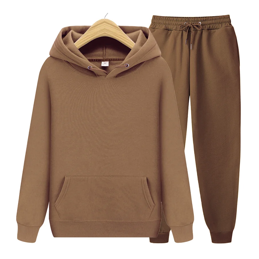 Autumn Winter Men Women tracksuit thick fleece suit 2 pieces sets fashion suit solid color hoodies sweatshirt and pants suits