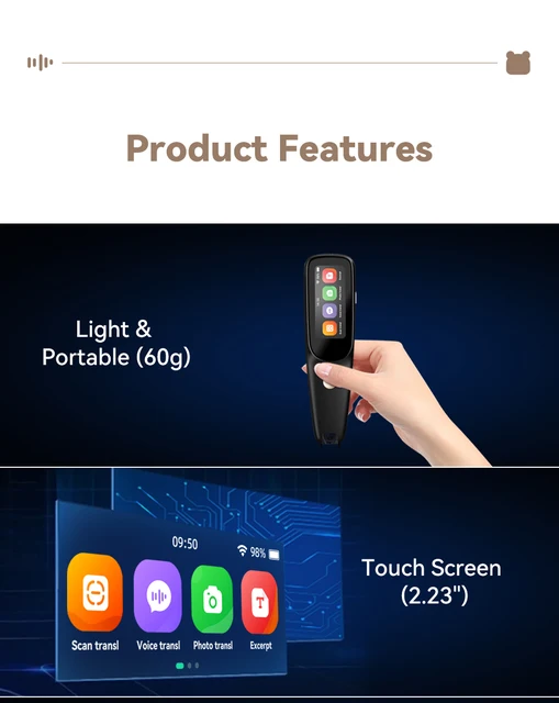 Peripage d2s tradutor de digitalização de voz caneta multifunction tradução  off-line em tempo real tradutor