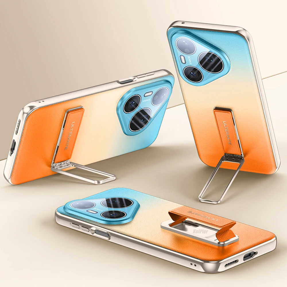 Luxury Plating Leather Back Case with Alloy Wristband and Camera Protection