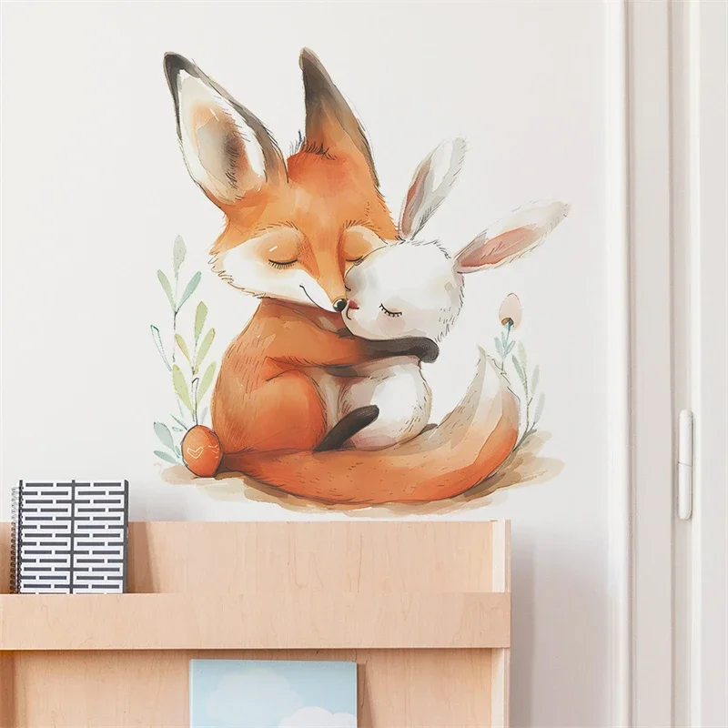 Wall Stickers Cartoon Fox Rabbit for Children Kids Room Background Home Decoration Mural Living Room Bedroom Wallpaper