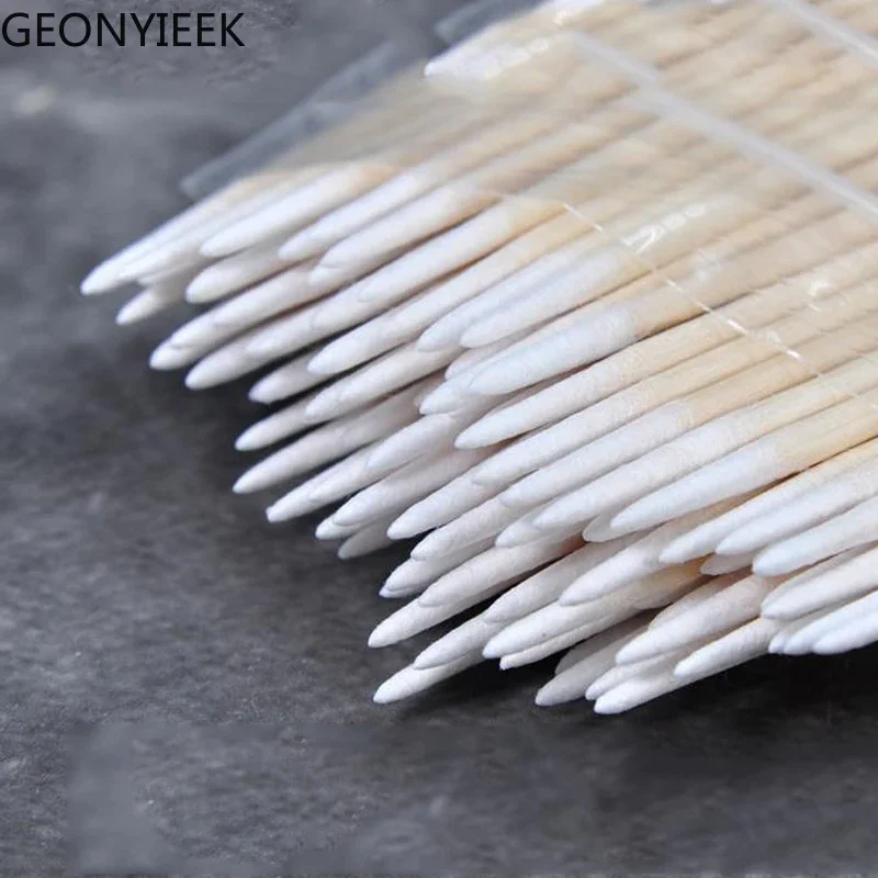 Manicure Tools Cotton Swabs Nails Wood Cotton Swab Clean Sticks Buds Tip Wooden Cotton Head Manicure Detail Corrector Nail Polish Remover Art Tools