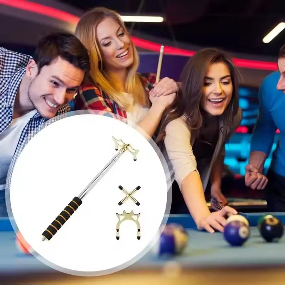 Stainless Steel Telescopic Billiards Pool Cue Anti-Slip Expandable Pool Table Cue Stick Bridge Removable Bridge Head Golden