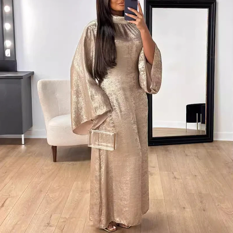 

Элегантное однотонное облегающее Платье макси с полувысокой горловиной, Осеннее модное женское повседневное офисное платье-трапеция с высокой талией