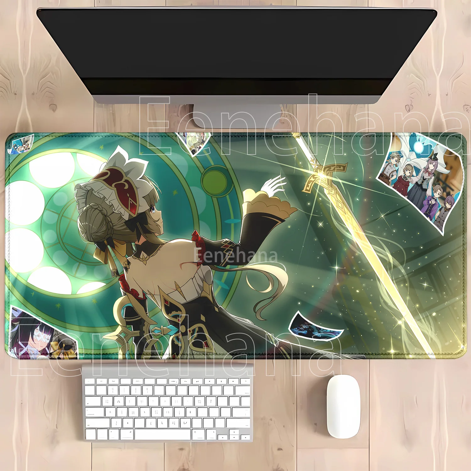 Genshin Impact Anime Kawaii Girl Gaming Mouse Pad - HD Print Desk Mat, Rubber Office Carpet with Overlock Edges