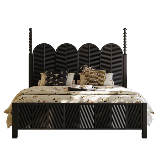 French Retro Solid Wood Beds Nordic Creative Guesthouse & Hotel Double Bed High-End Bedroom Japanese Furniture Fauteuil Lit FYBB 6