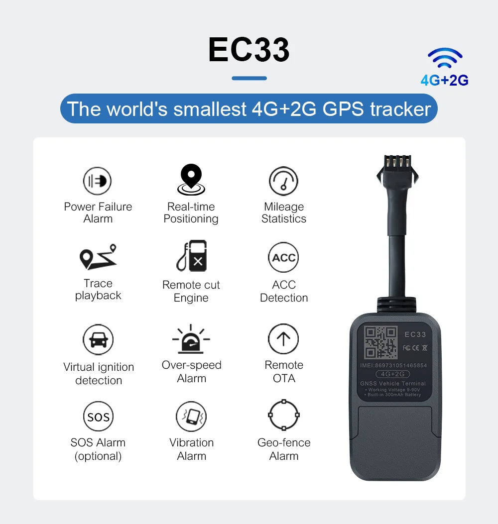 GPS Tracker 2units TrackerKing EC33 4G+2G Mini GPS M&oacute;dulo Quectel J16 Rastreador Support USB Configure With 300mAh Battery