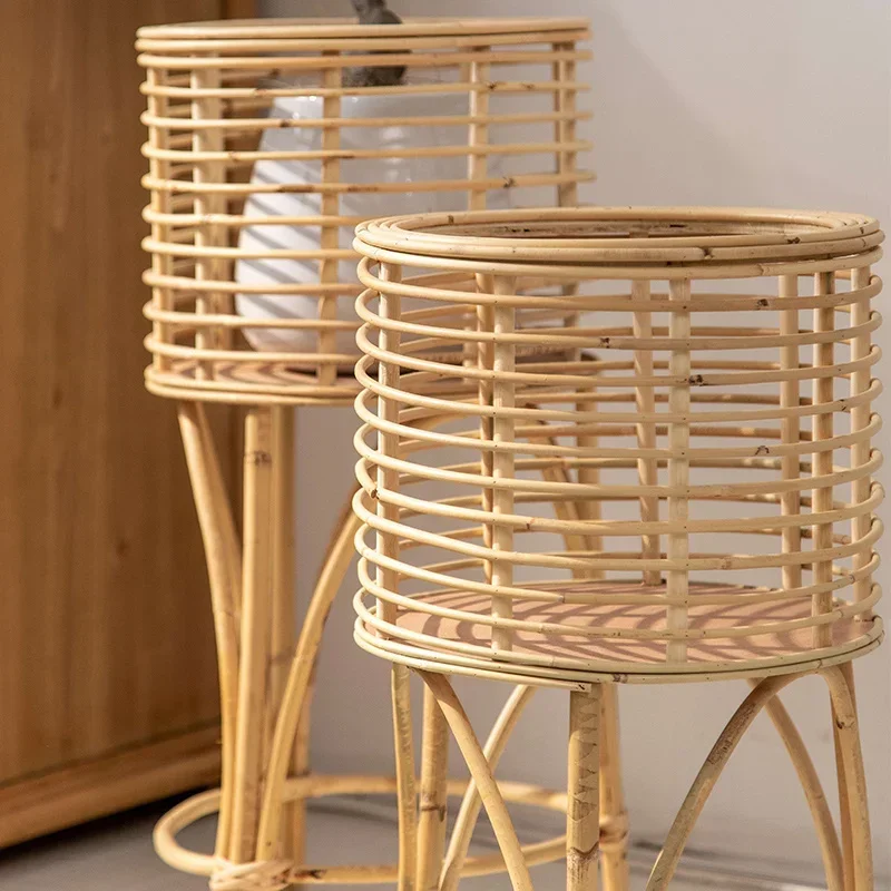 Ins Rattan Stand for Flowers, Floor Type, Indoor Plant Shelves, Homestay Decoration, Stable and Durable Rack for Plants