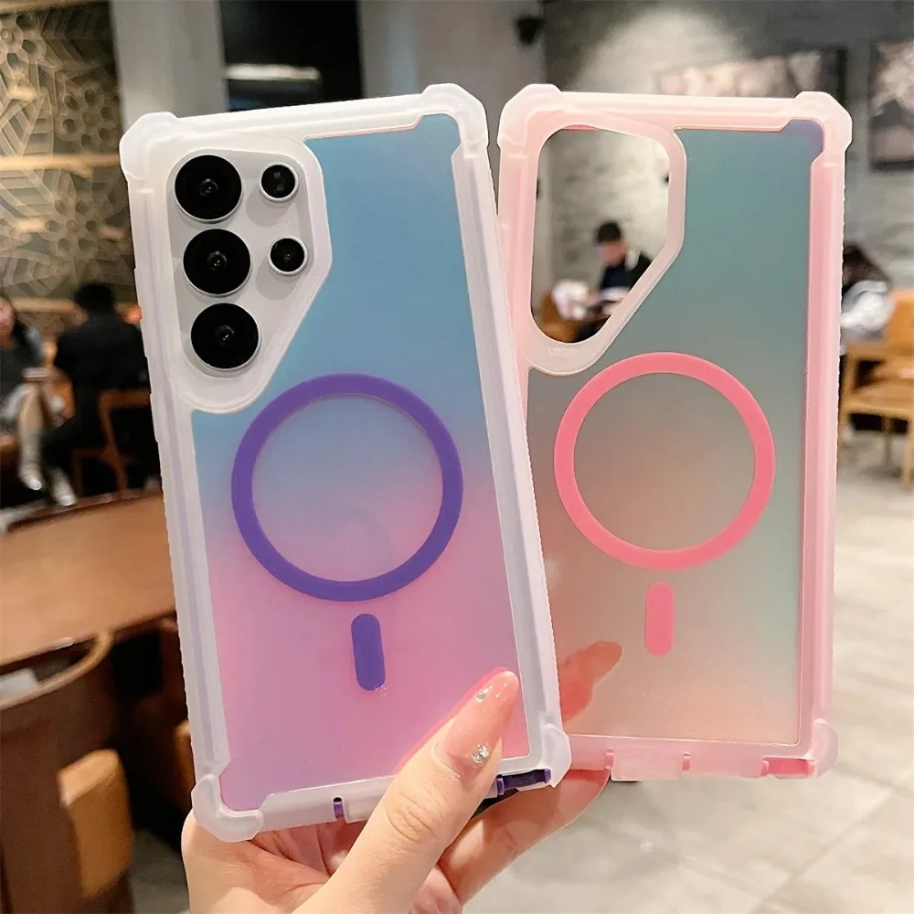 Luxury Gradient Aurora Magnetic Phone Case with Bling Back Cover