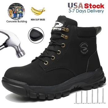 Mens Puncture-Proof Steel Toe Safety Boots Oil & Slip-Resistant Industrial Shoe Outdoor Work Shoes for Mechanics & Construction 1