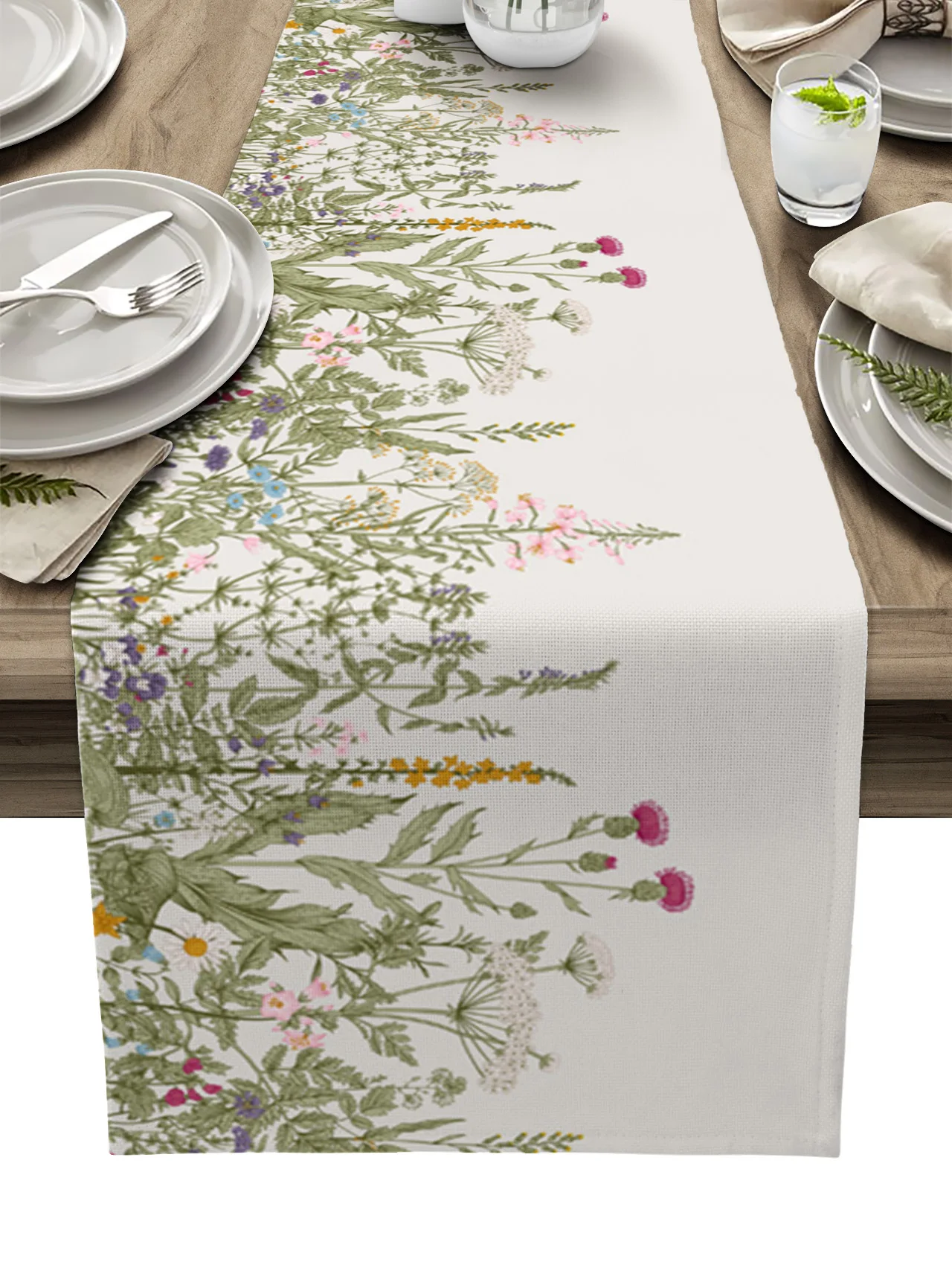 

Vintage Herb Plant Flower Linen Table Runner Kitchen Table Decoration Farmhouse Dining Table Cloth Wedding Party Decor