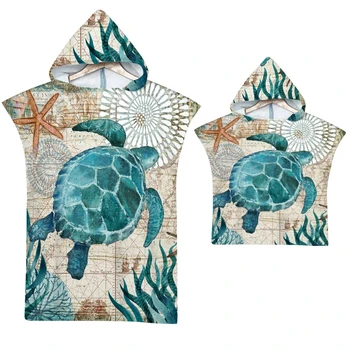 Sea Turtle Bath Towel Quick-drying Hooded Cape Large Towel Microfiber Beach Towel Wetsuit Adult Parent-child Poncho Bathrobe