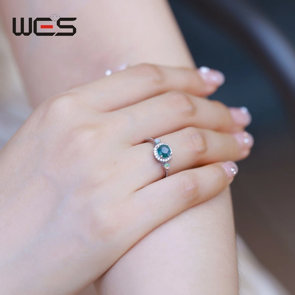 WES 925 Sterling Silver Natural 6*6mm Moss Agate Rings For Woman Anniversary Birthday Gift Fine Jewelry Trendy Elegant