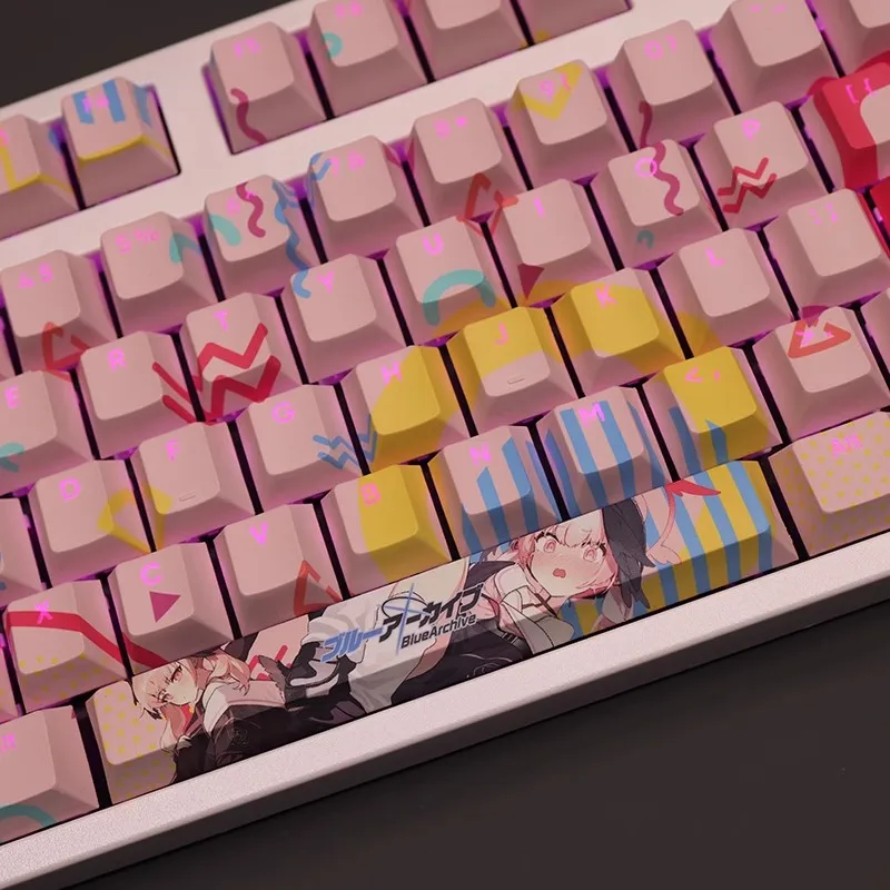 Keycaps Anime para Perfil Cereja Arquivo Azul Shimoe Koharu Pbt Tintura Subbed Backlit 61 87 104 108 Layout Set - Imagem 5