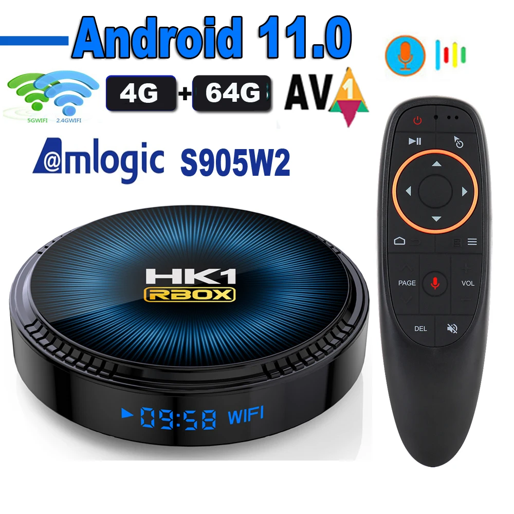 HK1 RBOX W2 Android 11 TV Box Amlogic S905W2 16GB 32GB 64GB AV1 2.4G 5G Dual Wifi BT4.1 3D H.265 4K HDR Media Player HK1RBOX smart tv box tv box streaming media player