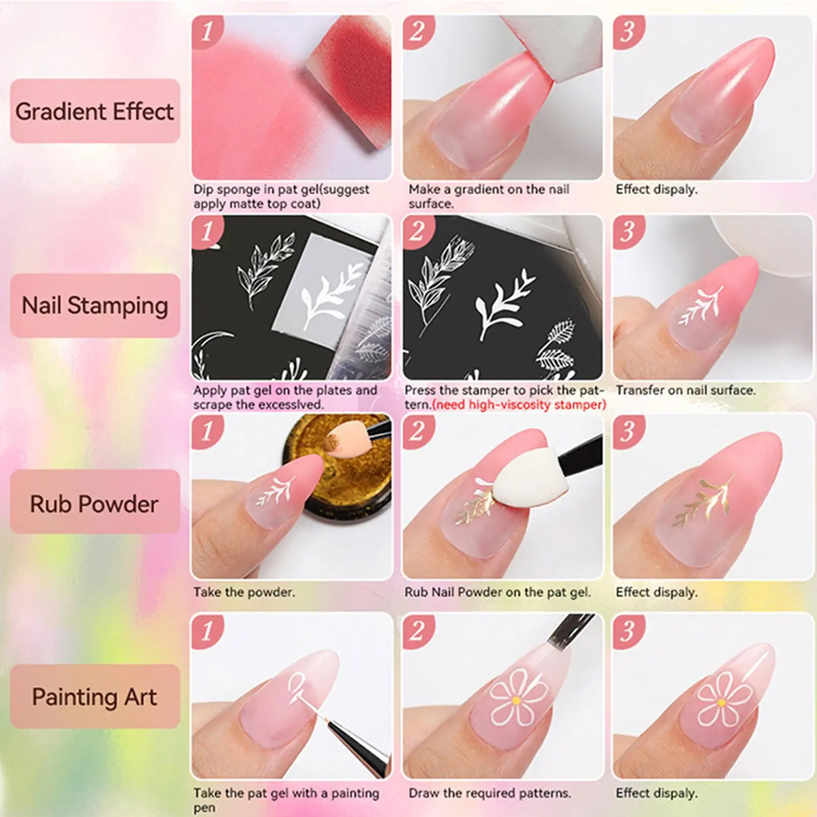 Gel per unghie Pat Painting, 24 colori, semipermanente, rimovibile con immersione, UV LED, per manicure fai da te, utilizzato per sfumature, stamping e decorazioni. - immagine 5