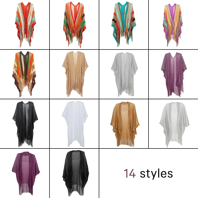 14 Styles Sexy Tassel Sun Protection Shawl Summer Bikini Blouse Swimming Beach Cape Cover-up Women Boho Hollow Out Cardigan Wrap