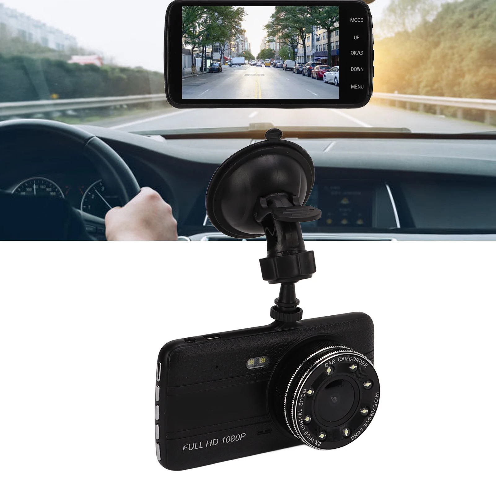 4 Inches 1080P 170 Degree Wide Angle Car DVR Front Rear Lens Dash Camera Auto Vehicle Video Recorder Car DVR Dash Cam