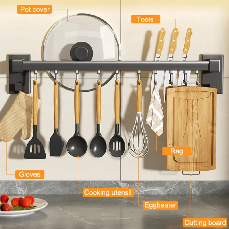 

Многофункциональная стойка для хранения, настенная полка, крючки для подвешивания, органайзер для ложек и шпателей