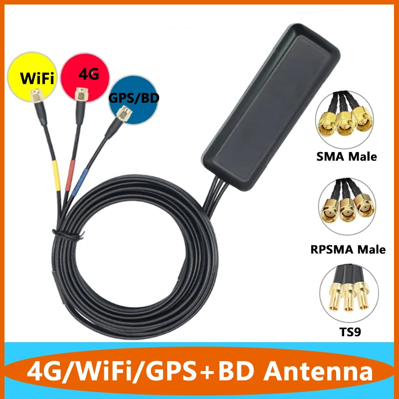 TS9 SMA RPSMA Tri-band 4G + GPS/BD + WiFi Combined Car Antenna With Filter Outdoor Positioning Signal Boost Amplifier Aerial