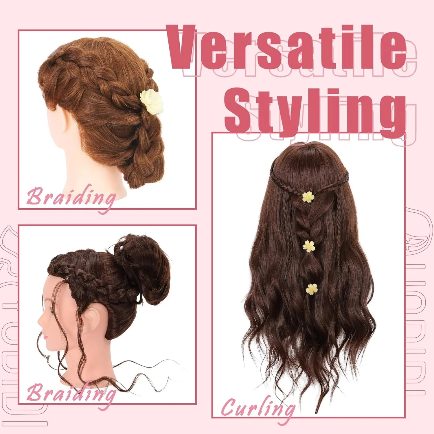 26-28 Inch Long Mannequin Head with 85% Real Human Hair Cosmetology Manikin Head With Stand For Hairdresser Training Practice