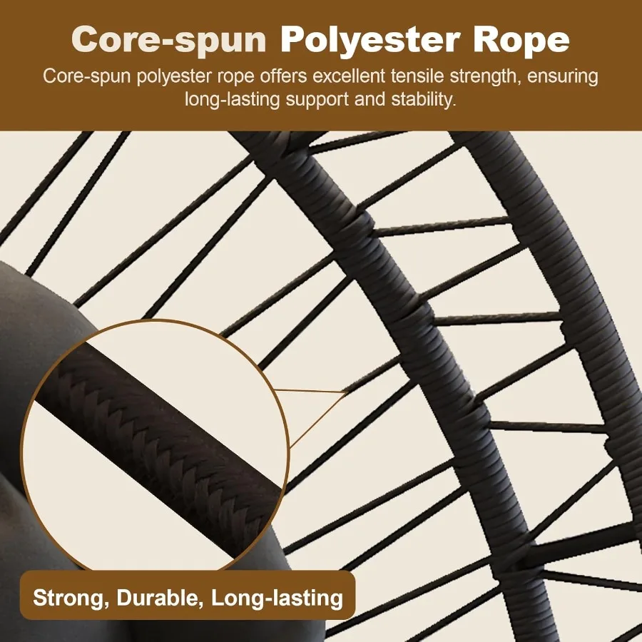 Hanging Egg Chair with Heavy Stand Foldable Patio Hammock Egg Swing Chair Made by AllWeather CoreSpun Polyester Rope with Soft