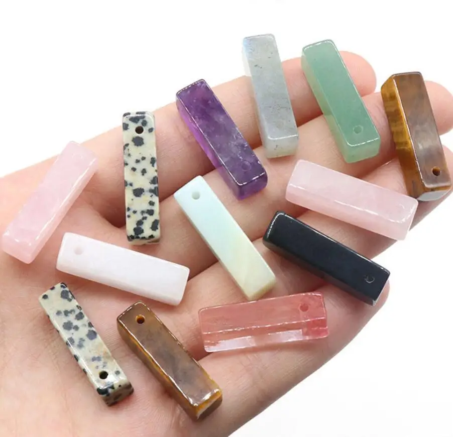15pcs Natural Crystal Stone  Rectangle Amethyst Rose Quartz Pendants Charms Trendy for Necklace Earrings Jewelry Making