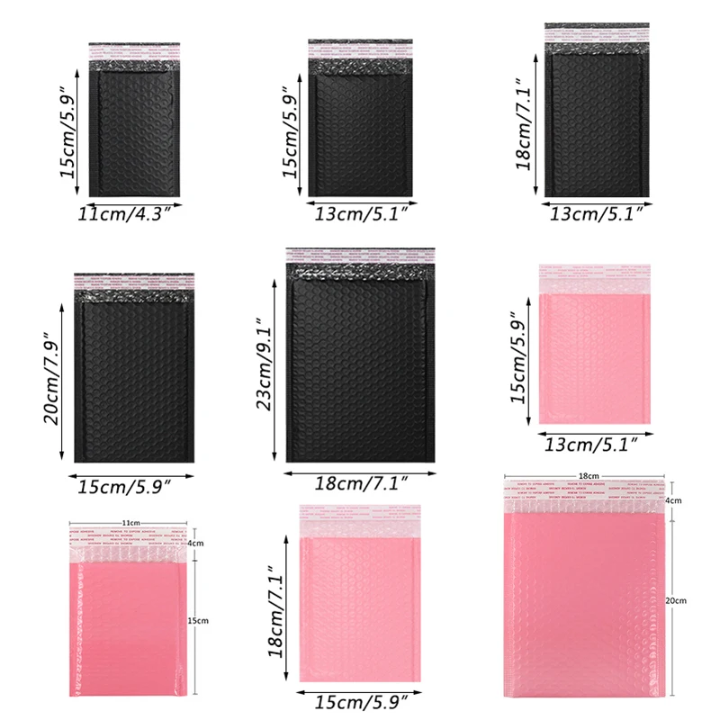 10pcs Black Pink Bubble Courier Packaging Bag Waterproof Foam Envelope Bag Gift Self Adhesive Seal Mailers Padded Delivery Pouch images - 6