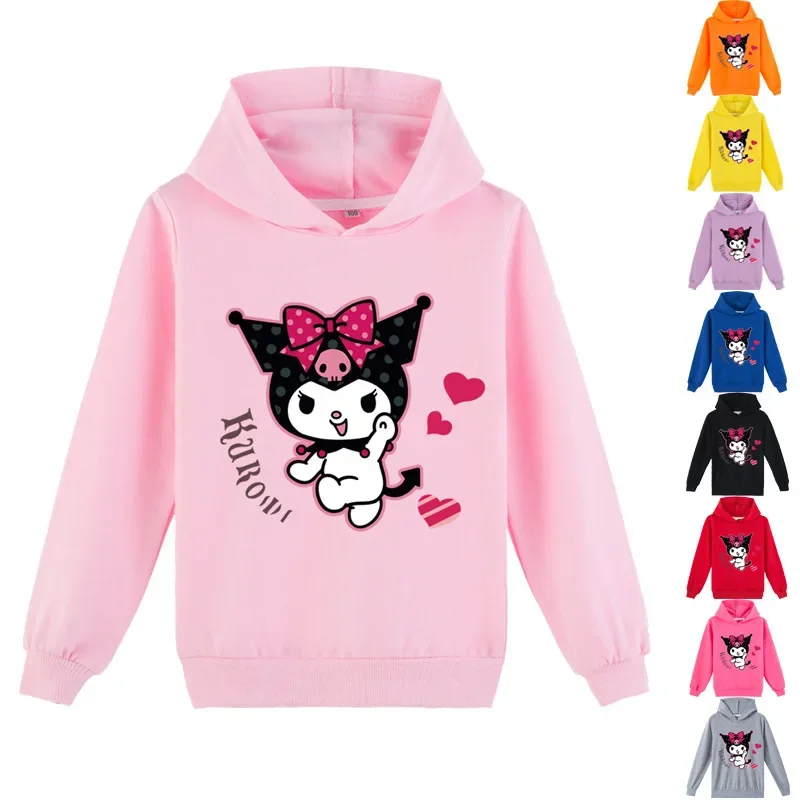 

Cute Latest Cartoon Animation Children's Clothing Fashionable Printed Kuromi Hoodie Sweatshirt Birthday Gift Cotton Blend