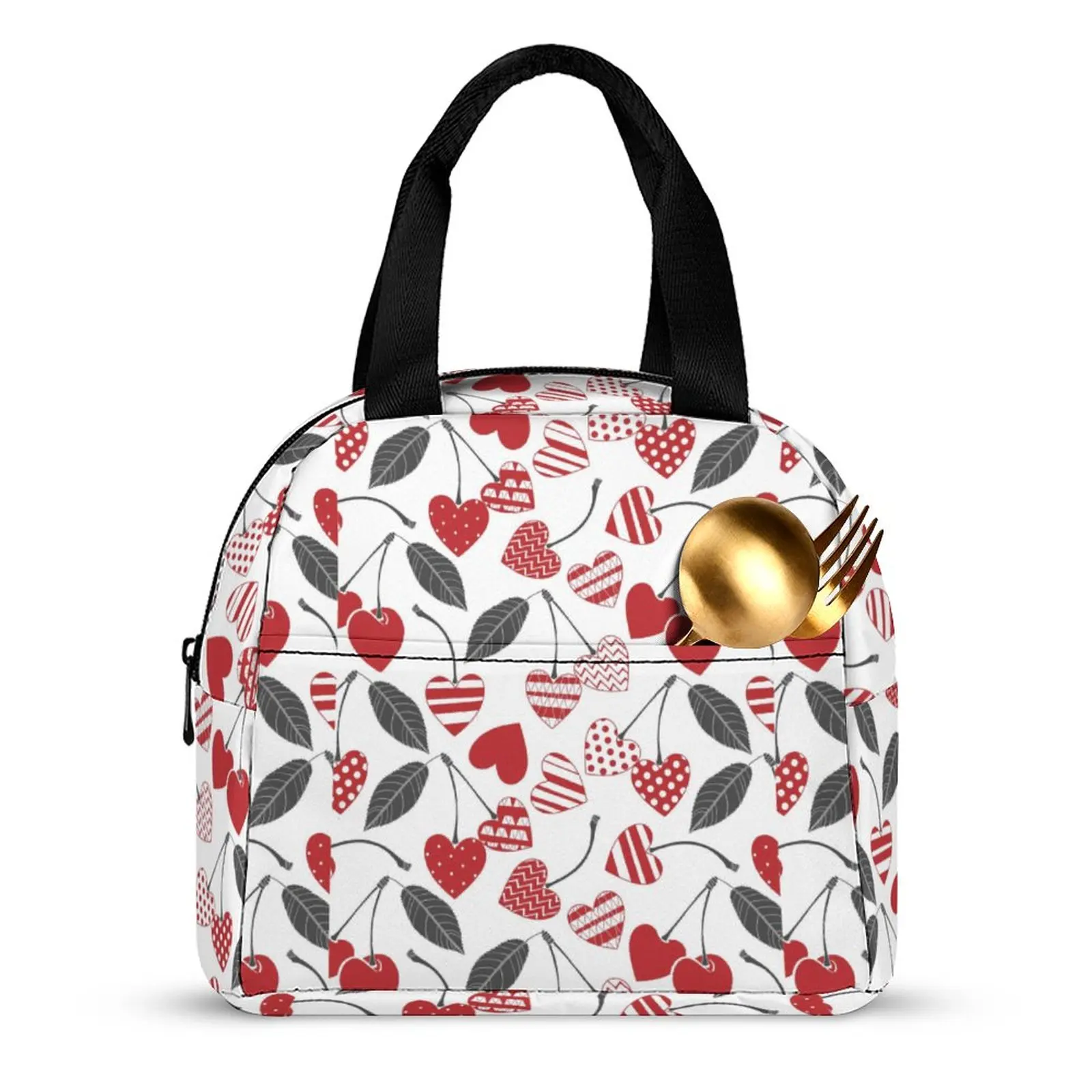 Custom Pattern Tote Lunch Bags for Women Love Cherry Print Portable Meal Bag Picnic Travel Breakfast Box Office Work School