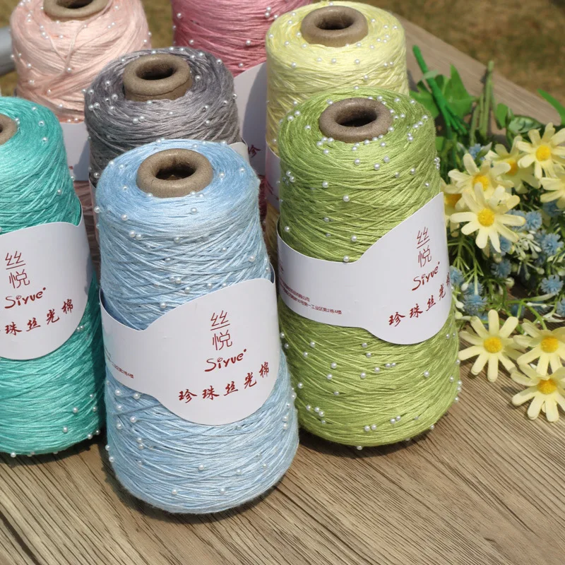 340g/묶음, 1000M 1.5MM 진주 광택 면사. 옷, 숄, 모자 등을 직접 뜨개질하는 것. 6가닥 실크 원사, 양모