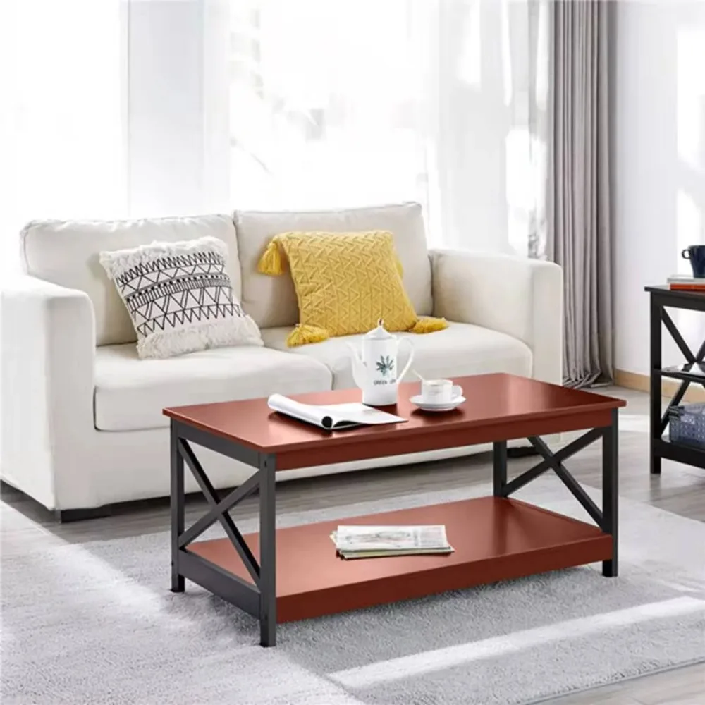 

Coffee Table Teak Color Free Shipping Coffee Table With Storage Shelf for Living Room Easy Assembly Tables Café Furniture