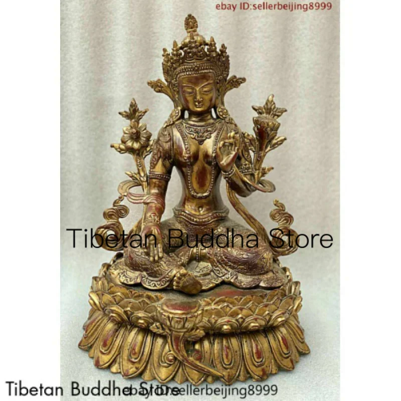 

Old Tibet Bronze Gilt Green Tara Mahayana Buddhism enlightenment Goddess Statue