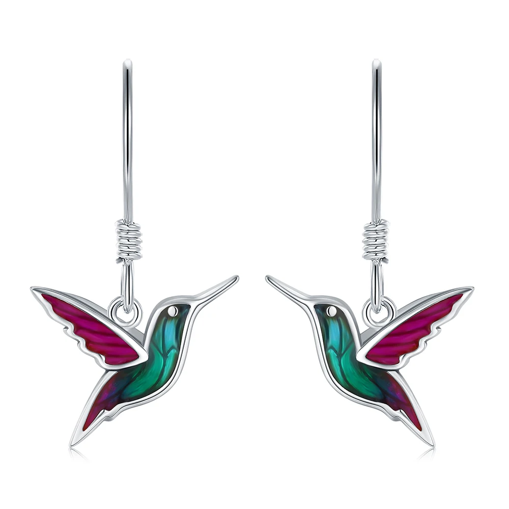 925 Sterling Silver Cute Animal Hummingbird Dangle Earrings With Enamel Mother's day Jewelry Birthday Gifts for Women Mom Girls