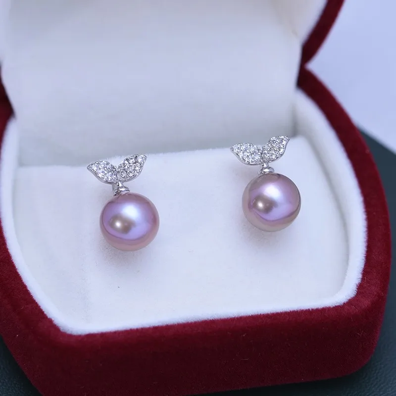 

ED005 Lefei Fashion Classic Luxury 9-10mm Strong Luster Few Flaw Freshwater Wing Earrings Party Women s925 Silver Jewelry Gifts