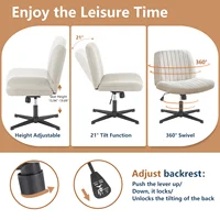 JHK Cross Legged Office Living Room Rocking Gaming Chair Armless Wide Desk Adjustable Swivel Fabric Task Vanity Home Office - Image 3