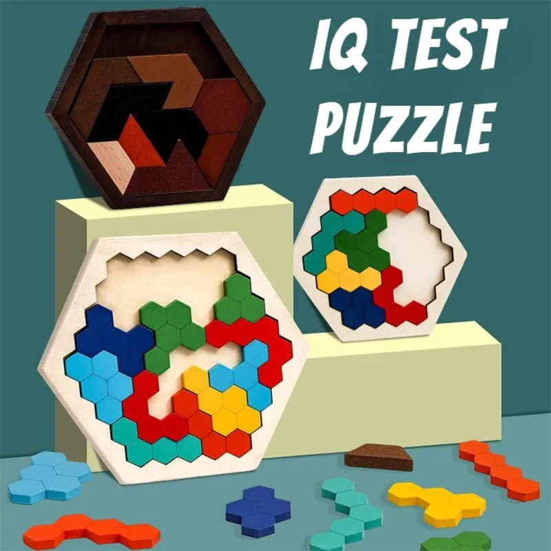 

Шестигранная деревянная искусственная игра, обучающие игрушки для детей и взрослых, танграмма, головоломка для развития интеллекта, игрушки Монтессори, подарки
