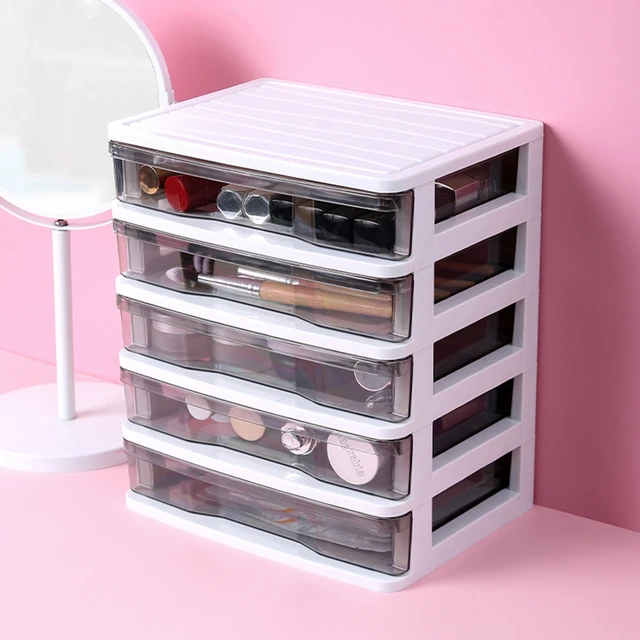 Desktop Plastic Storage Box Makeup Organizer Drawer-Type Set Square Handle  4Pcs