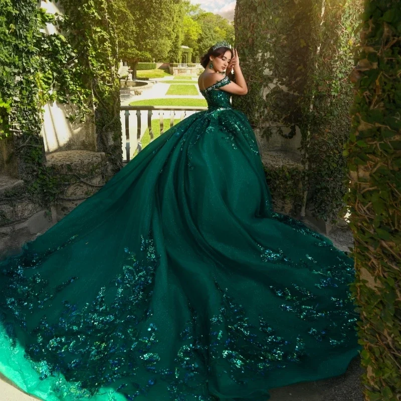 Angelsbridep Customized Vestidos De Graduacion Emerald Green Ball Gown 15 Year Old Quinceanera Dress Off Shoulder Pa