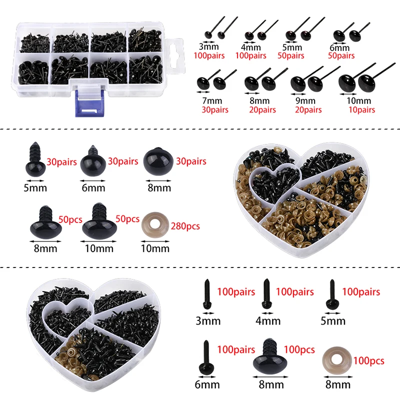 IMZAY Plastic Mini Eyes Kit 3-10mm Needle Felting Accessories For Bears Animals Dolls DIY Plush Toys Girls Toy Accessories