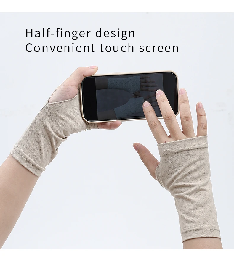 Fingerless Sunscreen Gloves Thin Cool Ice Silk Silky Sun Block Driving Gloves For Women Men Driving Summer Protection