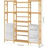 Bamboo Shelf Bookcase, Triple Wide Bookshelf with 4 Cubes & 9 Shelves, Large Bookshelf with Storage, Plant Shelf Bathroom Shelf 2