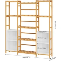 Bamboo Shelf Bookcase, Triple Wide Bookshelf with 4 Cubes & 9 Shelves, Large Bookshelf with Storage, Plant Shelf Bathroom Shelf 2