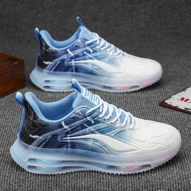Men's Casual Sports Shoes - Breathable Fly Woven Mesh Lightweight Lace-Up Running Shoes, Plaid Platform Sole, Fashionable Low-Top Design, Casual Sports Shoes | Lace-Up Sneakers | Comfortable Soles