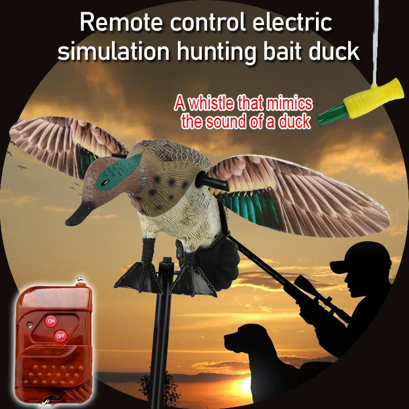 Leurre canard volant télécommandé électrique - Appât de chasse réaliste avec tête verte et ailes rotatives