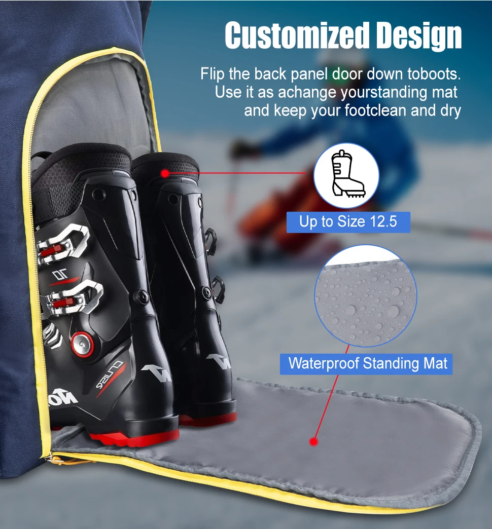 WESTTUNE Skischuh-Tasche, 50 l, großes Fassungsvermögen, Reiserucksack, wasserdichte Tasche für Helm, Schutzbrillen, Handschuhe, Skifahren, Snowboarden und Zubehör – Detail 4