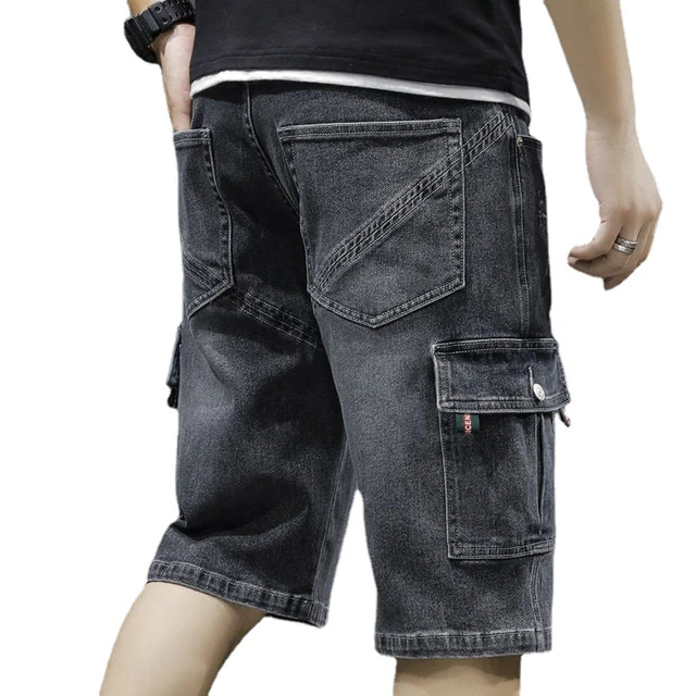 Pantalones cortos de mezclilla para hombre, Shorts holgados con bolsillos,  a la moda - AliExpress