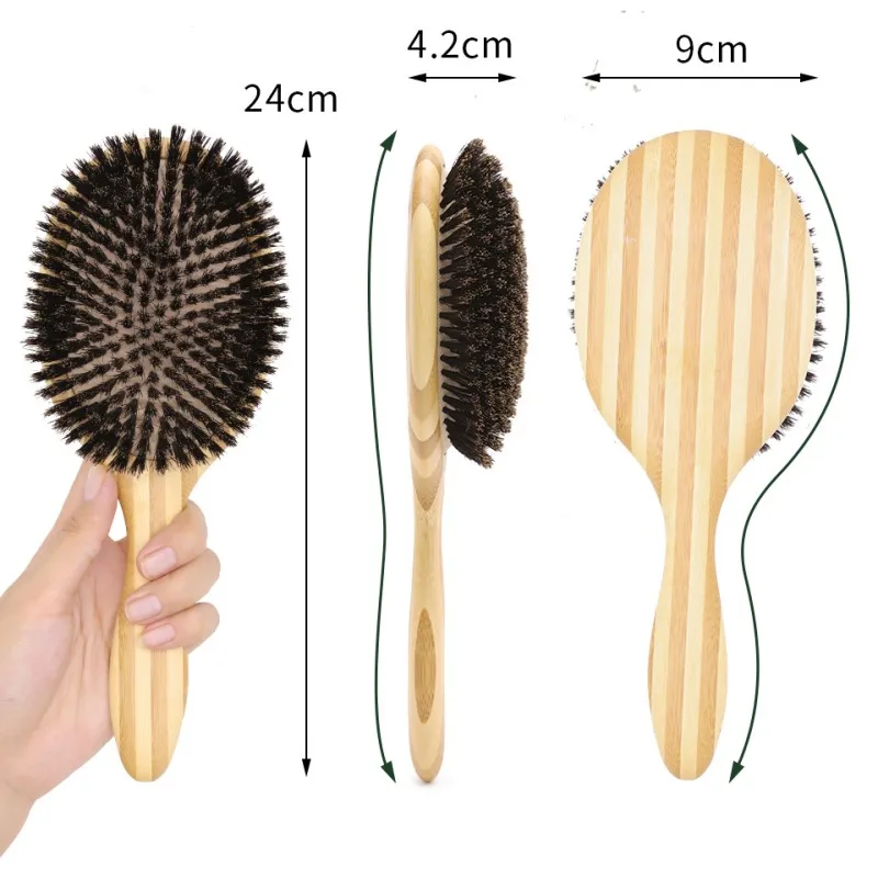 Boar Bristle Hair Brush Women Wood Bamboo HairBrush Wholesale Professional Airbag Scalp Comb for Hair Care Salon Tool 6pc/box